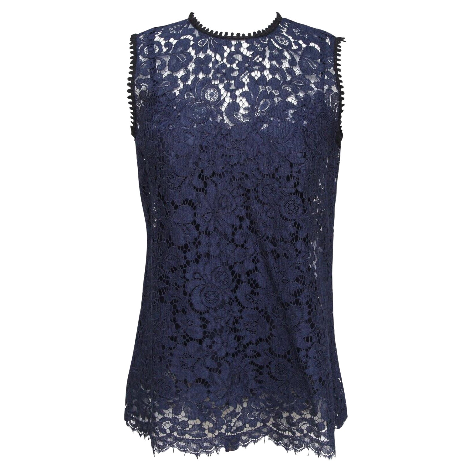 DOLCE & GABBANA Blouse Shirt Top Navy Blue Black Sleeveless Lace Sz 40 Ret $1495 For Sale