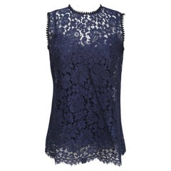 DOLCE & GABBANA Blouse Shirt Top Navy Blue Black Sleeveless Lace Sz 40 Ret $1495