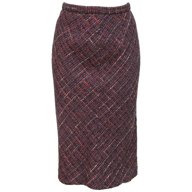 DOLCE and GABBANA Tweed Skirt Knee Length Multicolor Leopard Print Sz