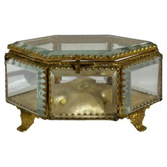 Antique French Victorian Yellow Tufted Jewelry Box 