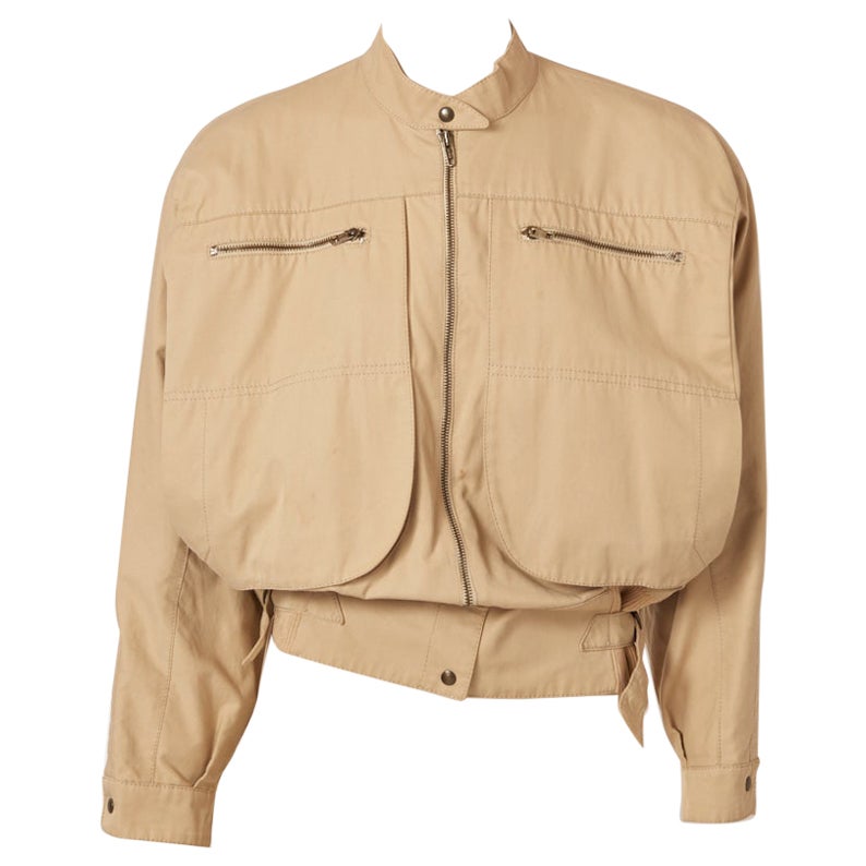 Bomber Jacket Beige Ottoman Cotton Blend