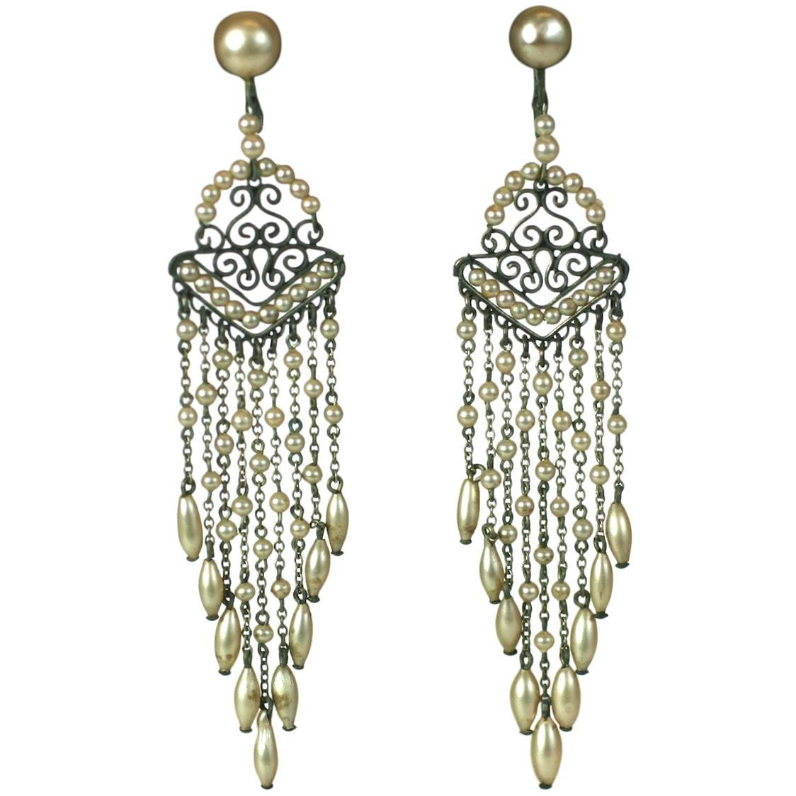 Art Deco Faux Pearl Fringe Earrings For Sale