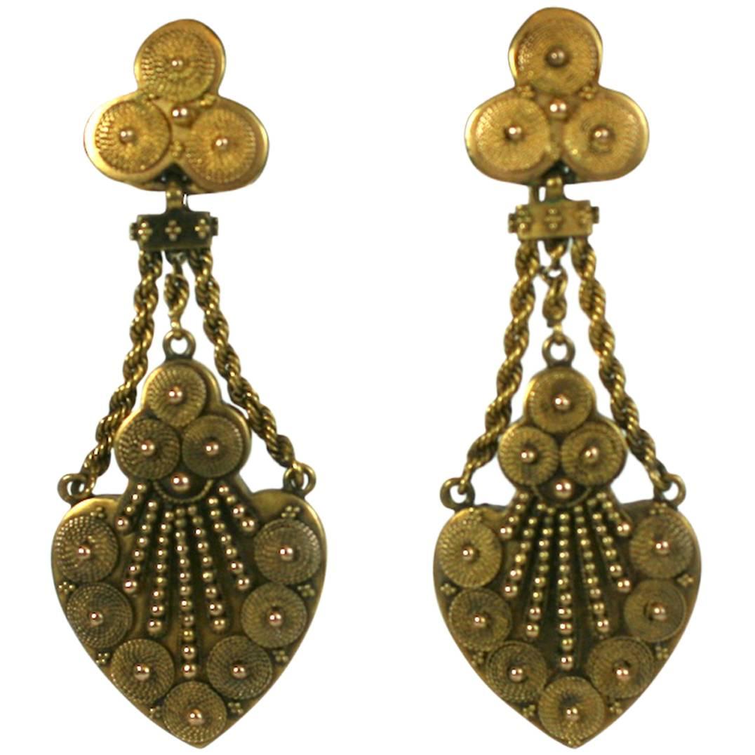 Elaborate Victorian Etruscan Earrings For Sale