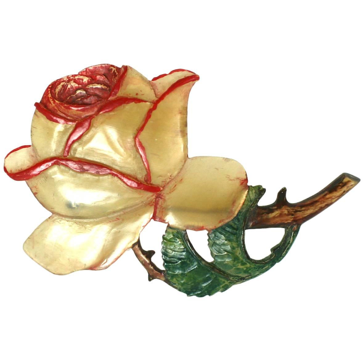  French Art Nouveau Blond Horn Rose Brooch For Sale