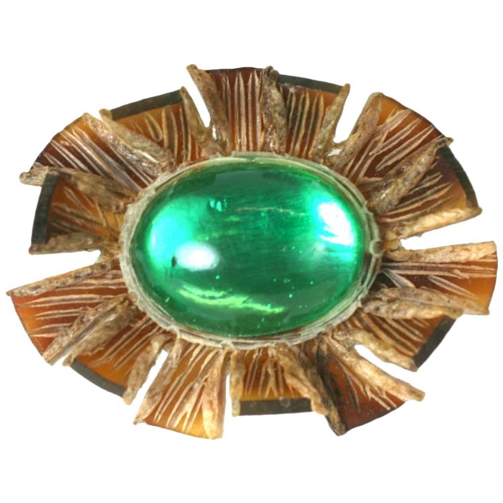 Spilla Talosel con cabochon in Pate de Verre in vendita