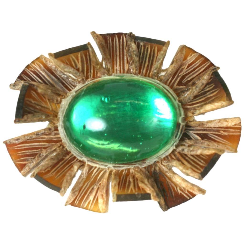 Talosel Brooch with Pate de Verre Cabochon