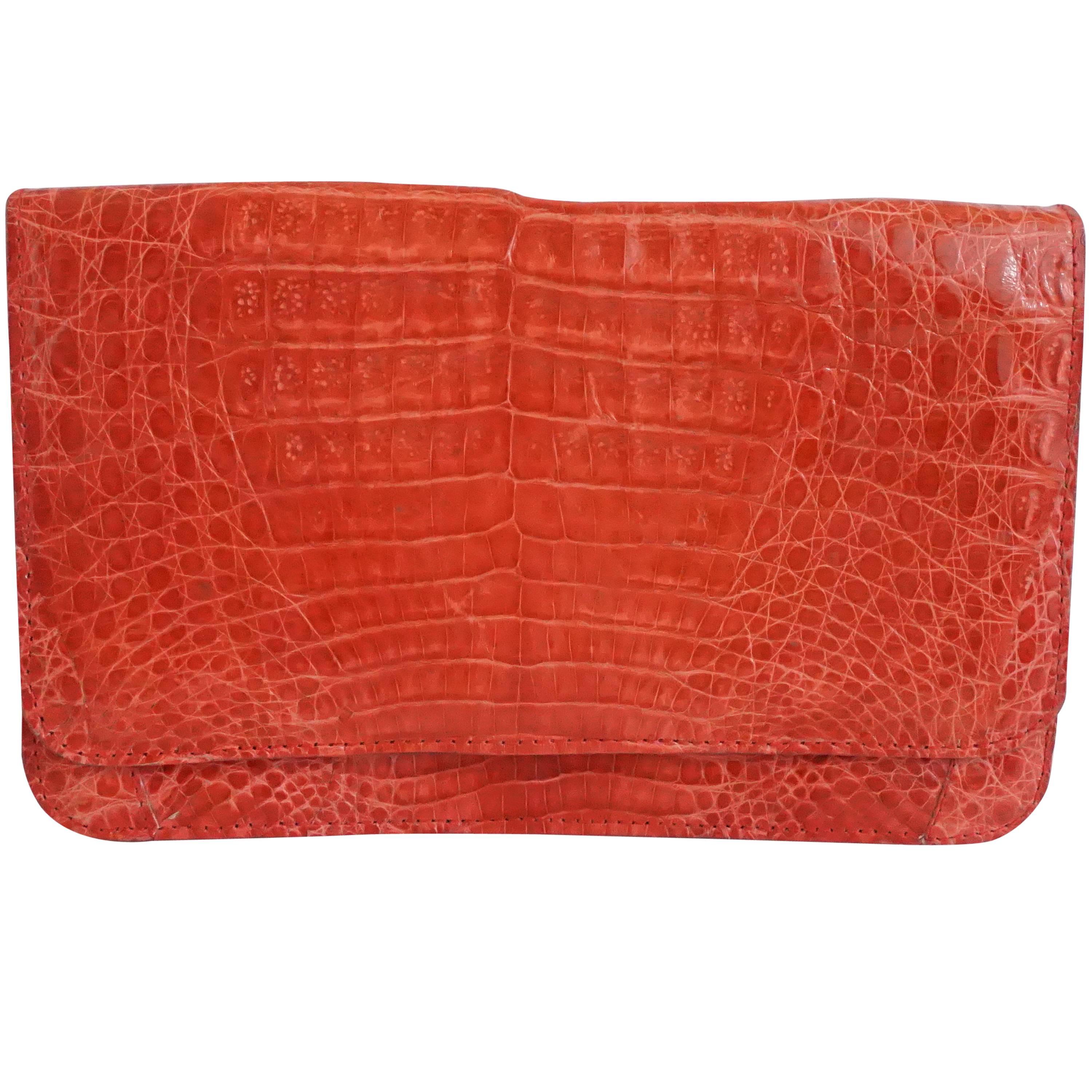 Unknown Red Crocodile Fold-Over Clutch  For Sale