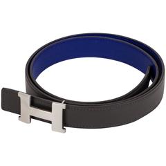 Hermès Etain & Blue Reversible H Belt