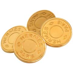 Hermes Gold 'Hermes Paris' Round Disc Men's Cufflinks