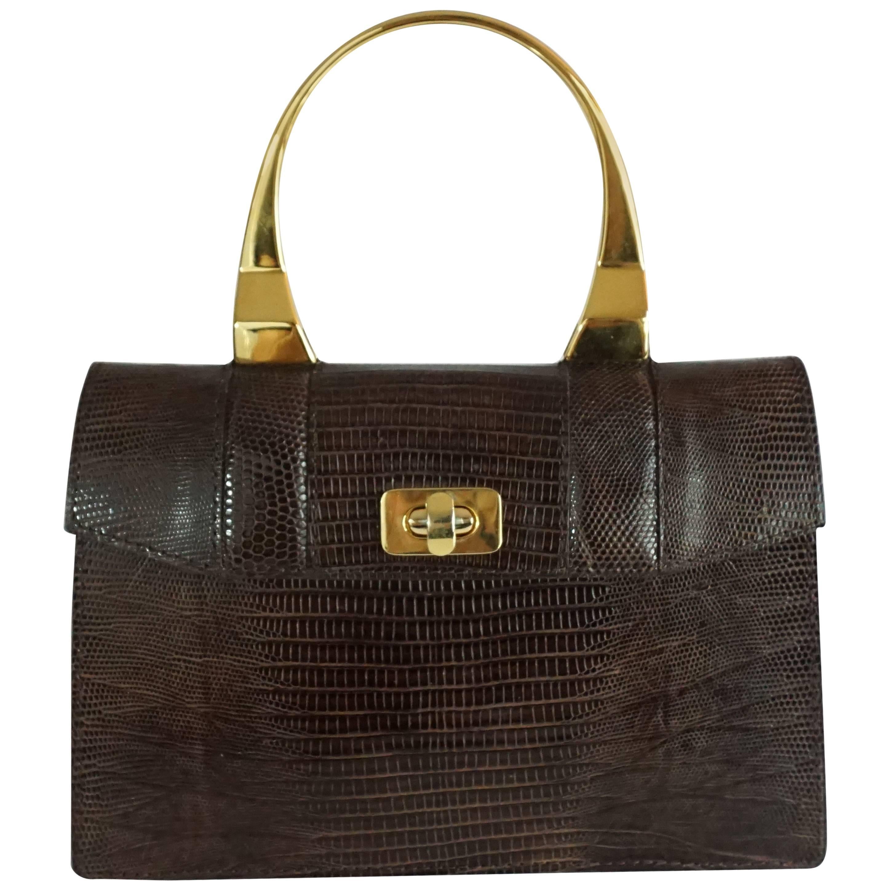 Lopez Taibo Brown Lizard Top Handle Handbag For Sale at 1stDibs