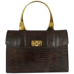 Lopez Taibo Braune Eidechsenhandtasche mit Henkel oben