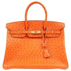 Hermès Orange Ostrich Skin 35 cm Birkin Bag with Gold Hardware