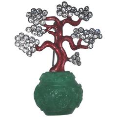 Used Stunning Kenneth Jay Lane KJL Bonsai Tree in Faux Jade Planter Brooch Pin