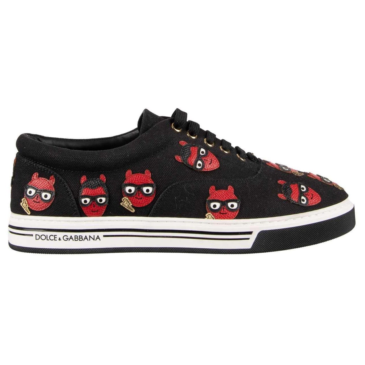 D&G Low-Top Canvas Sneaker ROMA with Leather Embroidery Black EUR 41.5 For Sale
