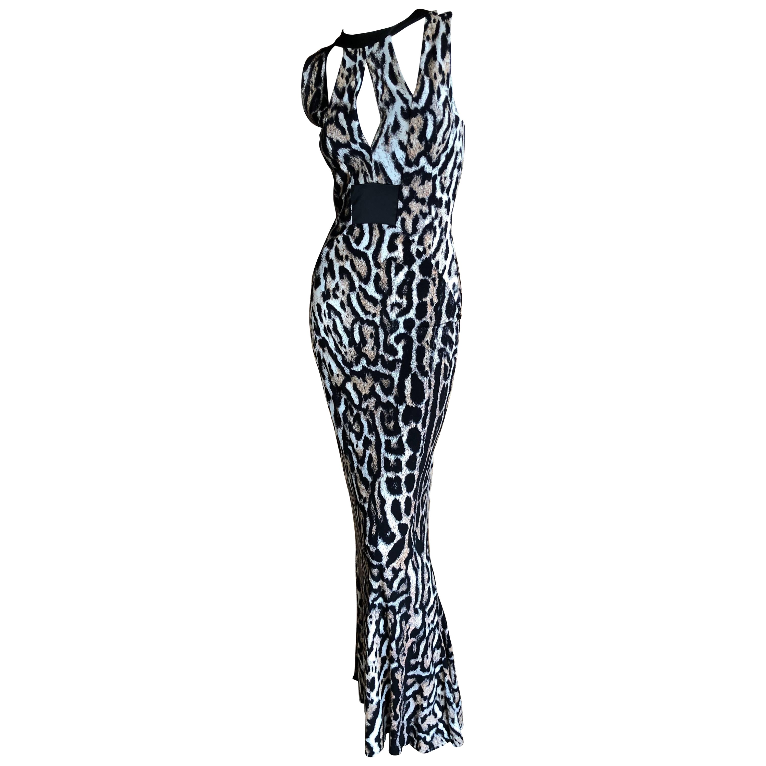 Roberto Cavalli Long Leopard Dress with Cut Outs for Just Cavalli For Sale