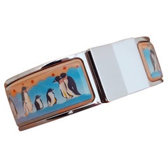 Hermès Clic Clac Bracelet imprimé émail Pingouins sur banquise Phw GM