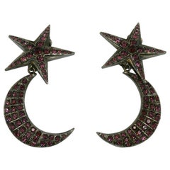 JEAN PAUL GAULTIER Used Jewelled Star and Crescent Moon Dangling Earrings