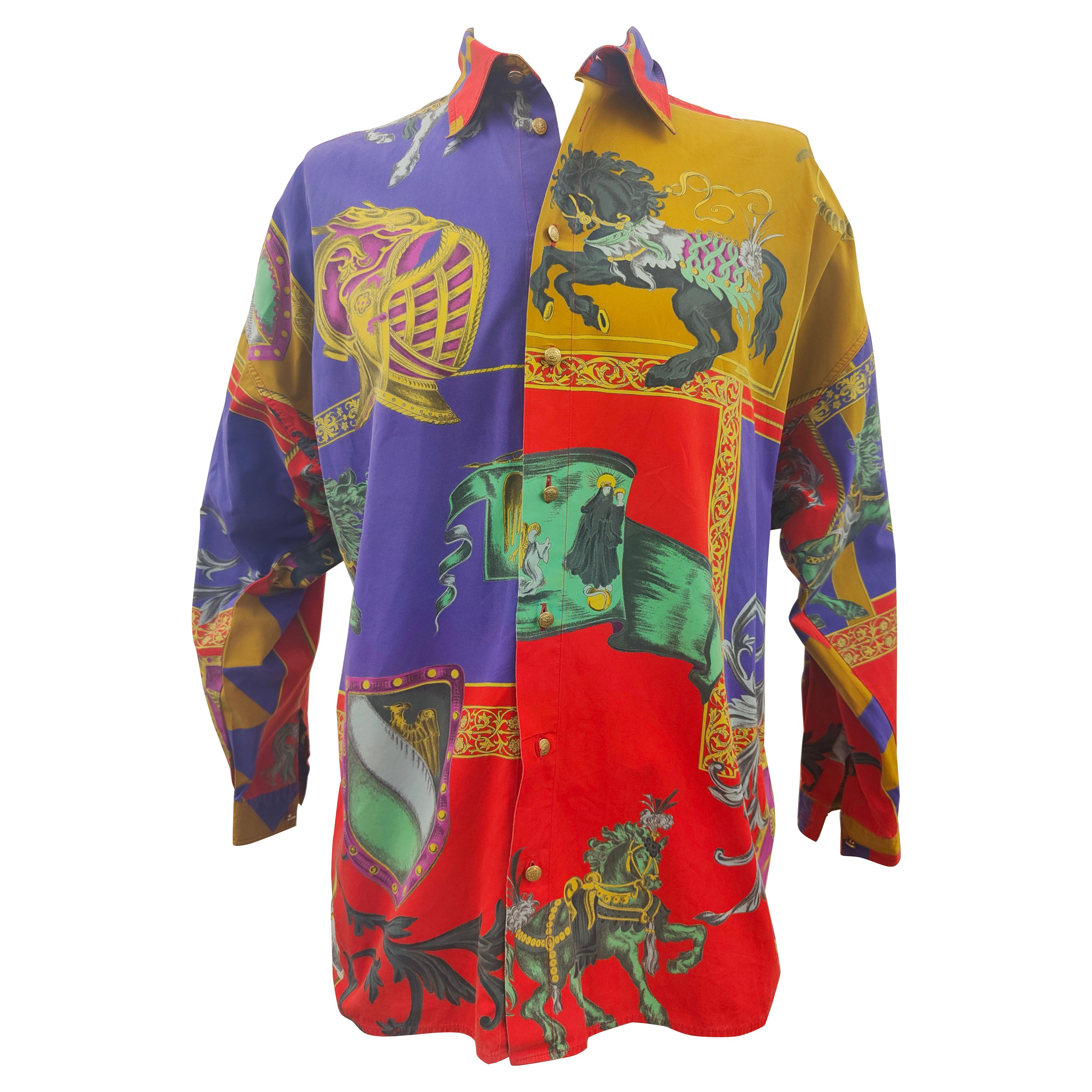 Chemise en coton multicolore Versace en vente