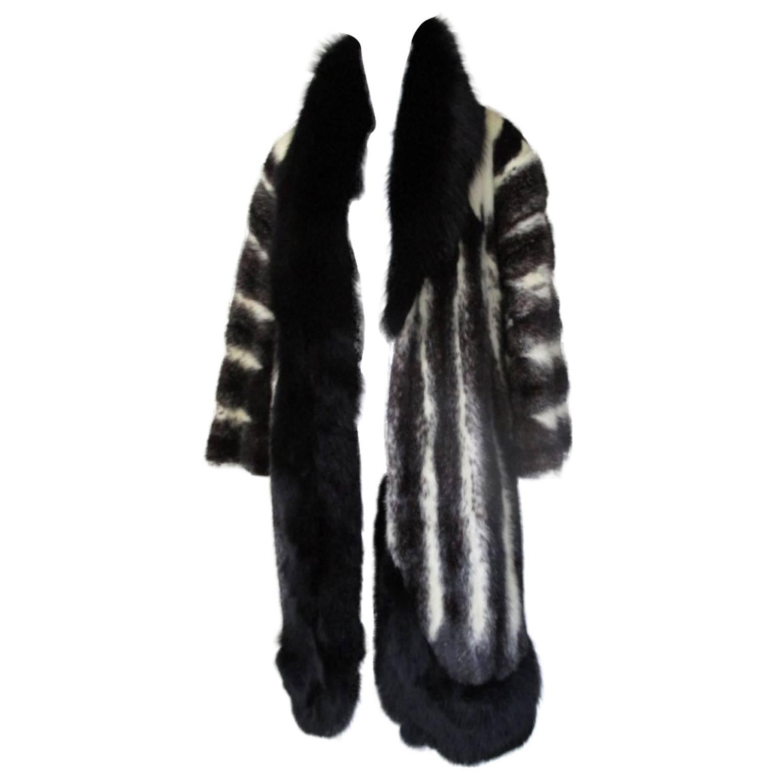 Extravagant black cross mink / black fox fur opera coat