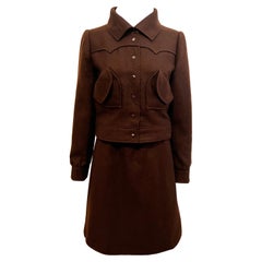 A chic vintage 1970’s Andre Courrèges deep chocolate wool jacket/skirt set 