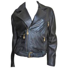 Vintage Gianni Versace Thatched Detail Leather Jacket 9