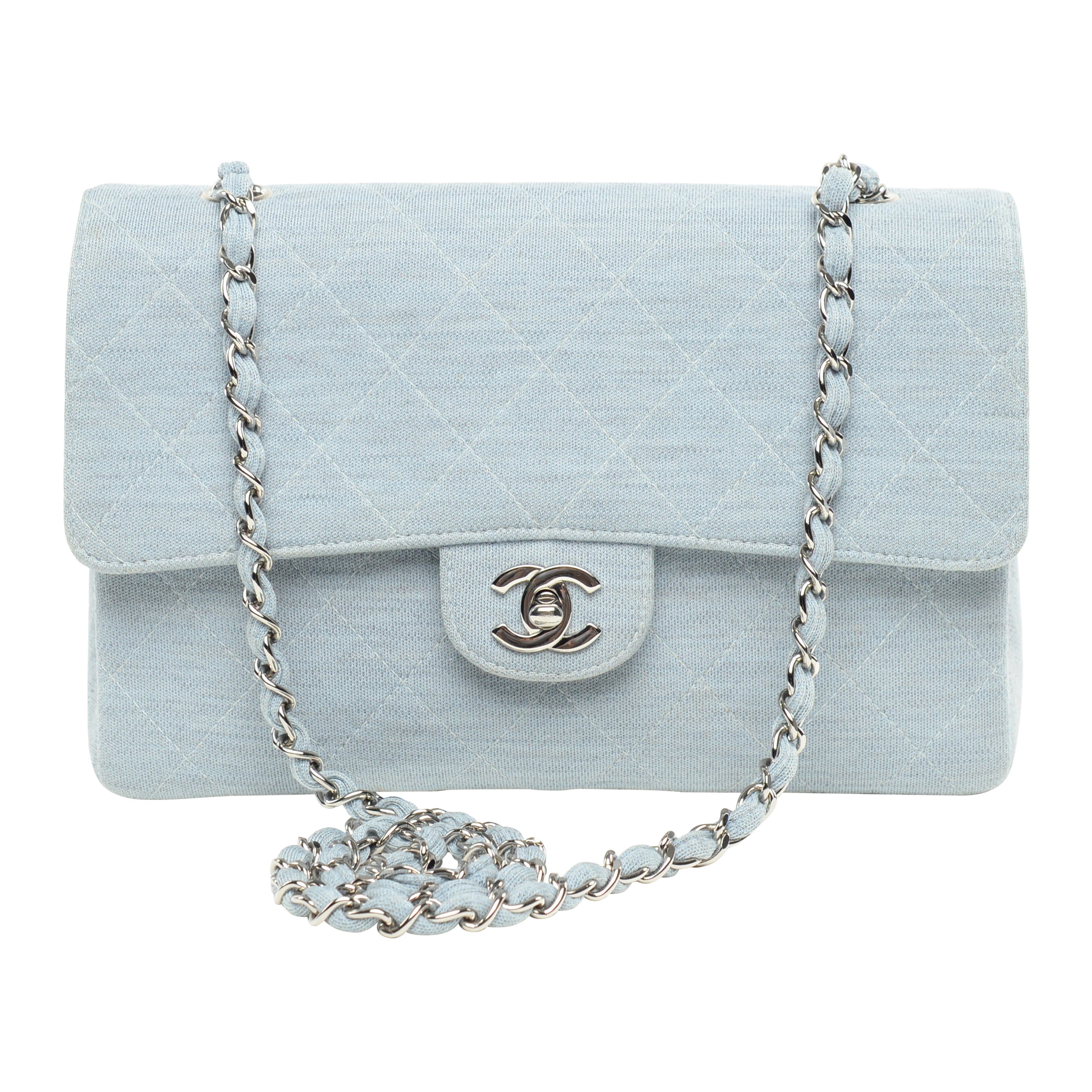 Chanel Flap Bag Light Blue Denim Look SHW 
