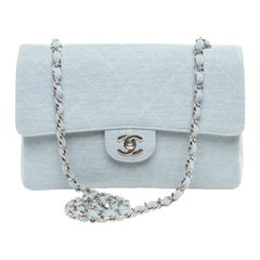 Vintage Chanel Flap Bag Light Blue Denim Look SHW 