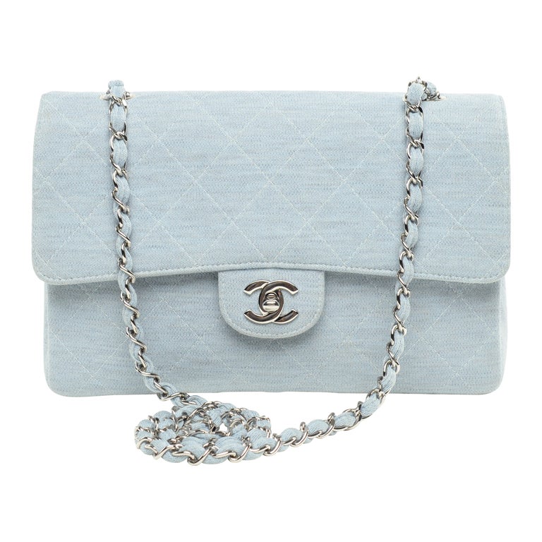 Chanel Flap Bag Light Blue Denim Look SHW at 1stDibs