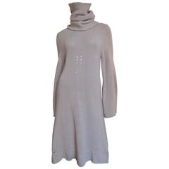 Ann Demeulemeester Taupe Over sized Sweater Dress & Neck Tube 6