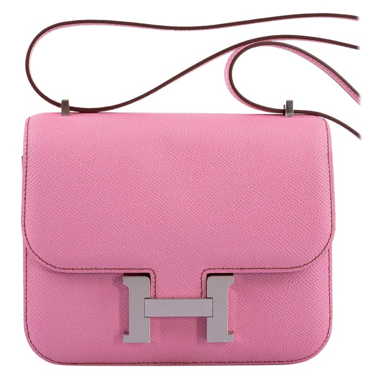 Hermes Mini pochette chamois Rose Pink Silver Hardware PHW 22cm