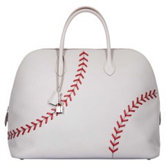Hermès Bolide 45 1923 Baseball Gris Perle Rouge Evercolor Travel Bag