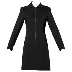 Claude Montana Vintage 90s Black Long Sleeve Zip Up Shirt Dress