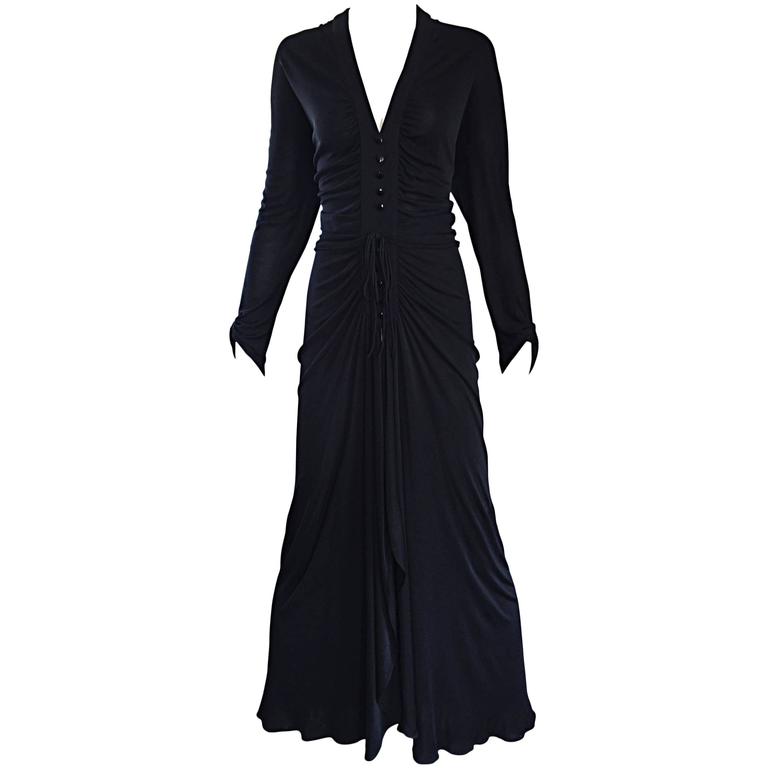 Nina Ricci Vintage 1970s Long Sleeve Jersey Grecian Inspired Black Nina Ricci Vintage 1970s Long Sleeve Jersey Grecian Inspired Black Disco Dress For
