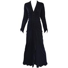 Nina Ricci Vintage 1970s Long Sleeve Jersey Grecian Inspired Black Disco Dress