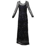 Moschino - Robe longue vintage en maille imprimée de cœurs bleu marine