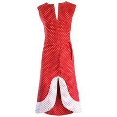 Rare Vintage Pierre Cardin 1960s Space Age Red and White Polka Dot Cut Out Dress 9