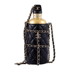 Chanel Lambskin Quilted CC Water Bottle in Black & Gold