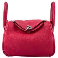 Hermès Mini Lindy 20 Rose Extreme Clemence Leather Palladium Hardware Bag