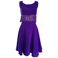 Purple and Silver Metallic 1960s Vintage A - Line Incredible 60s Fringe Dress 12