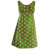 Adorable 1960s Lime Green and Pink Polka Dot Vintage A - Line 60s Cotton Dress