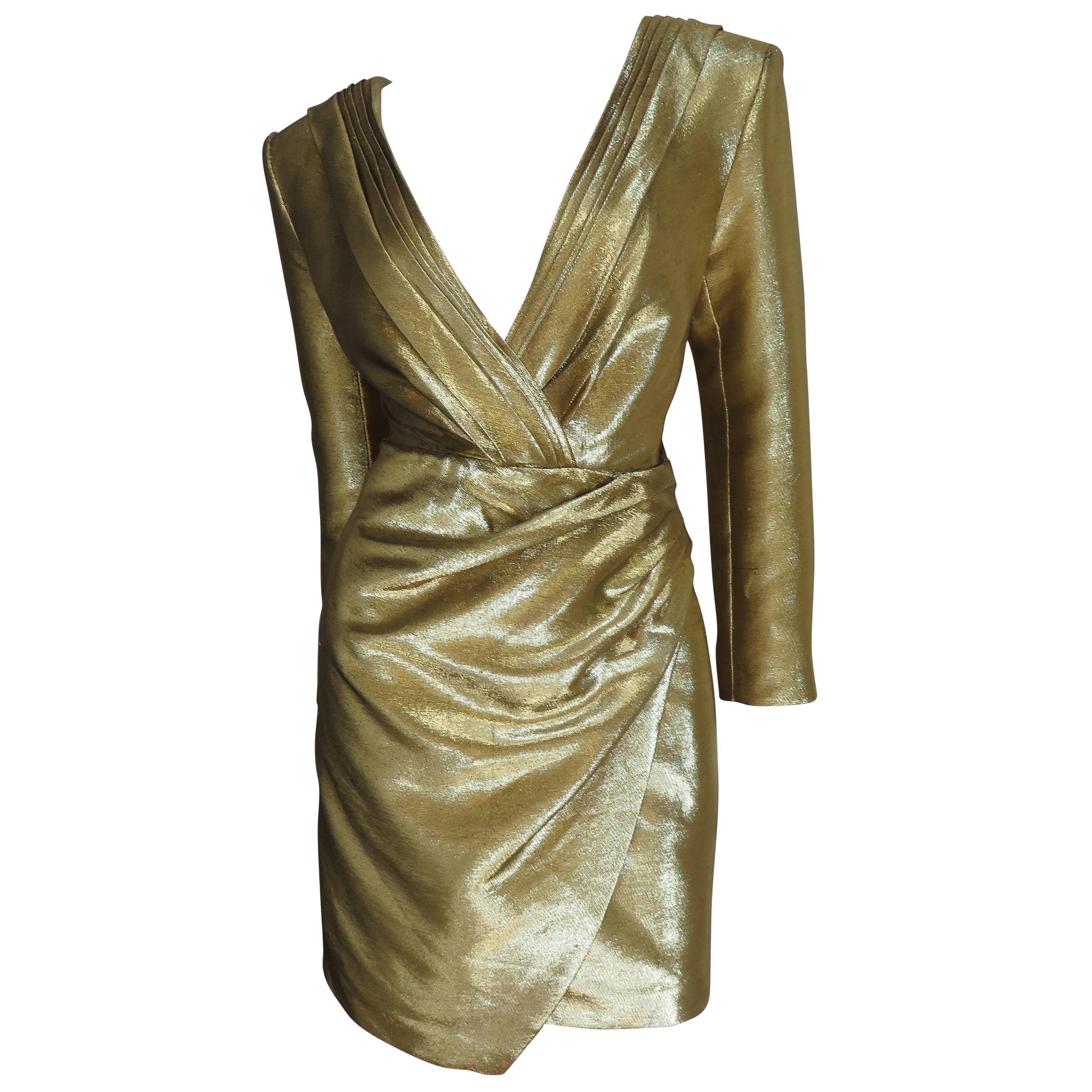 Saint Laurent Gold Plunge Wrap Dress