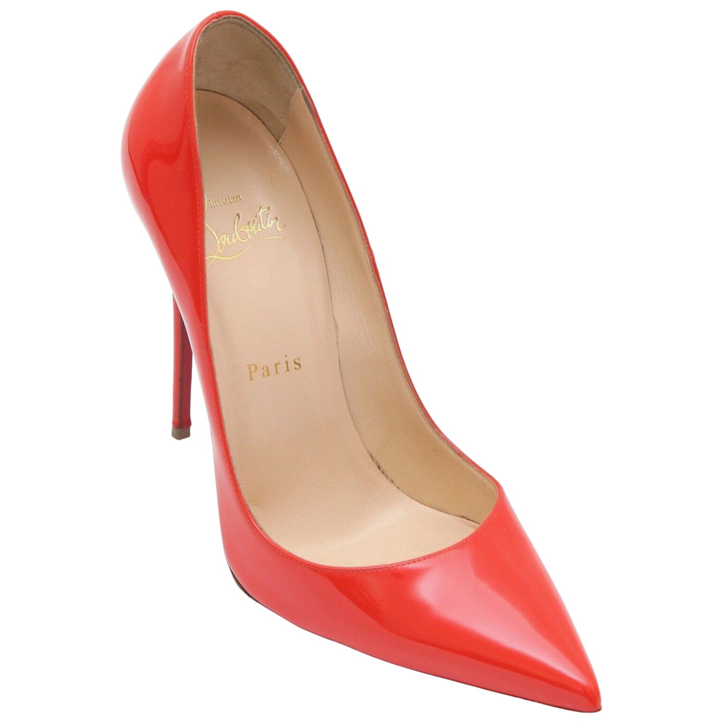 CHRISTIAN LOUBOUTIN Patent Leather Pump ORANGE SO KATE 120 Pointed Toe 38 For Sale