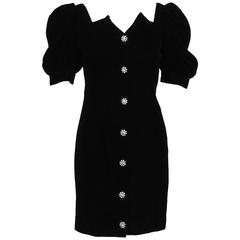 1980's Lillie Rubin Black Velvet Cocktail Dress with Rhinestone Buttons 4