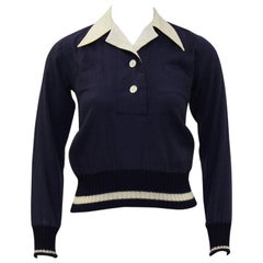 Vintage 1970's Margaret Howell Navy Wool Gabardine Top 