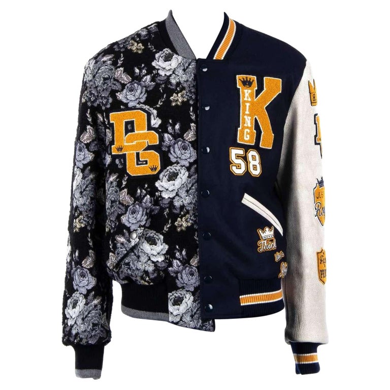 Dolce and Gabbana DG King Embroidered Varsity Military Jacket Blue ...