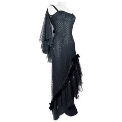 Evening Couture dress by Jean Dessès in black embroidered tulle - France C. 1960