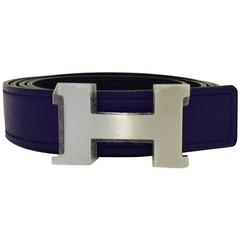 2010 Hermes Reversible Purple/Black Mini Constance Belt Set Brushed PHW