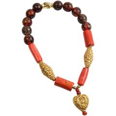 Stunning Antique Tibetan Amber Coral Turquoise Bead Pendant Necklace 3