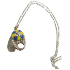Unique Enamel Jockey Cap Cigar Cutter on Sterling Silver Chain Necklace