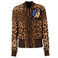 Dolce & Gabbana Leopard Printed Bomber Jacket with SNEAK PEEK Patch Brown 46